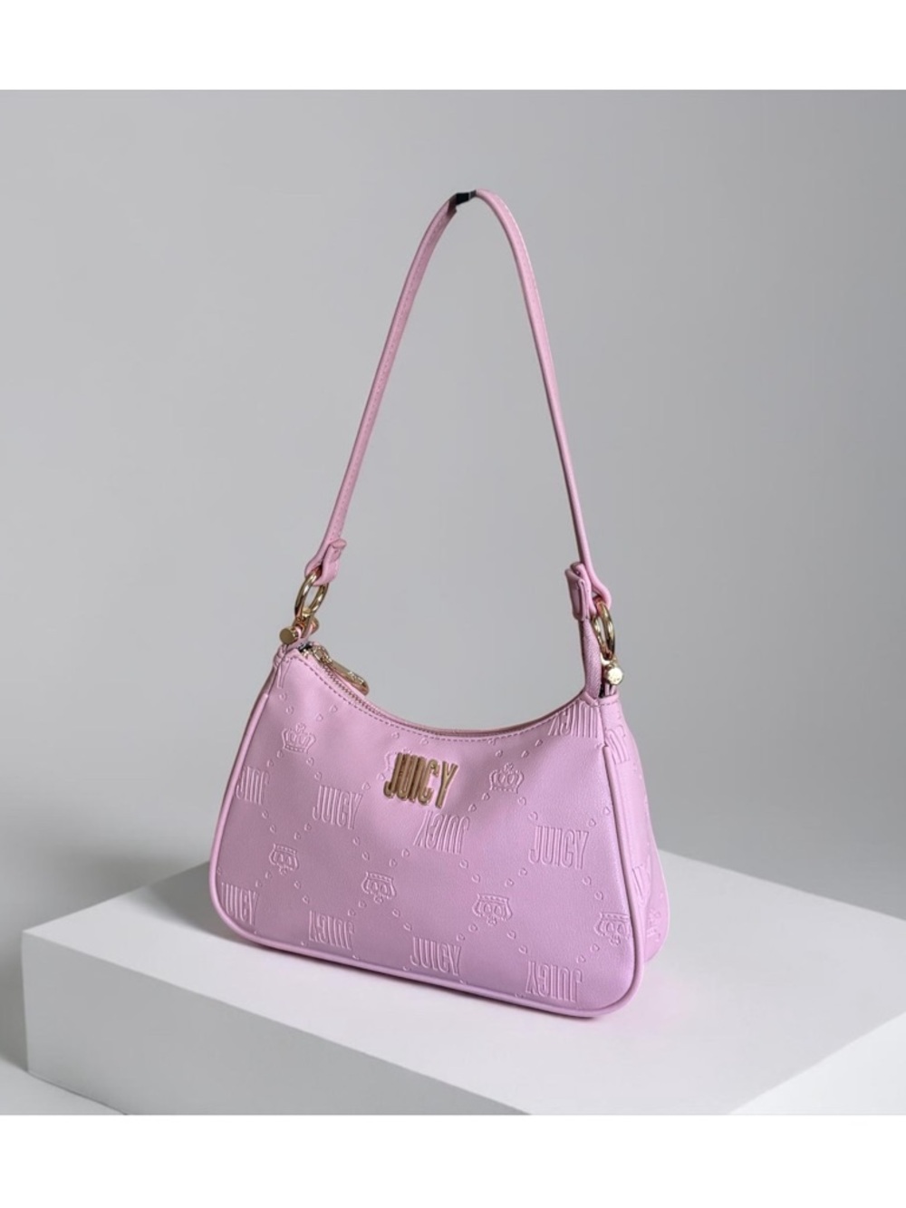 Juicy Couture Pink Embossed Leather Shoulder Bag with Gold Logo - Picture 2 of 12